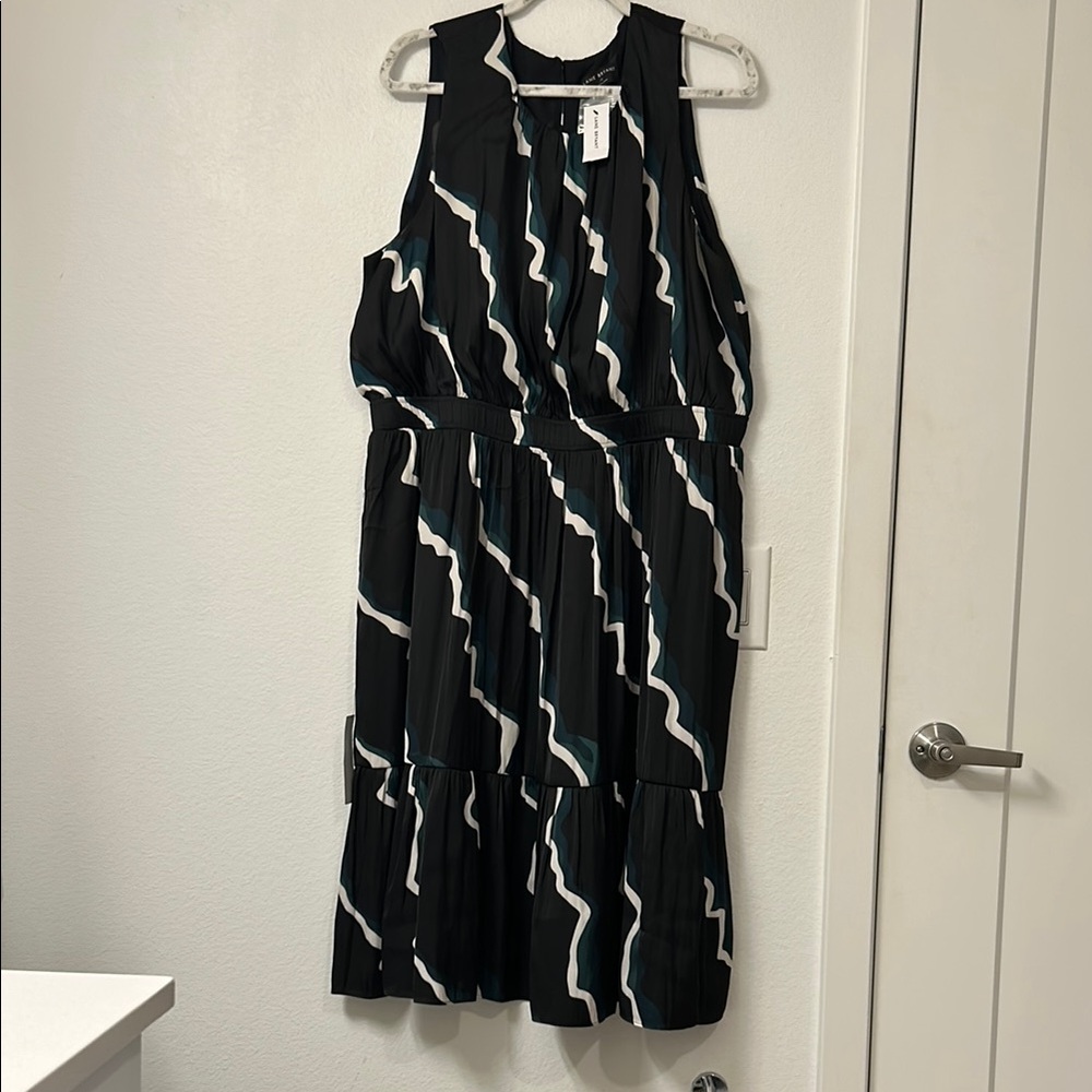 Lane Bryant Black, Green, and White Sleeveless Dress